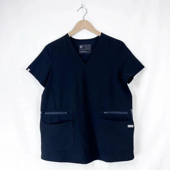 Figs Tops - FIGS Black with Palm leaves Scrubs Size S